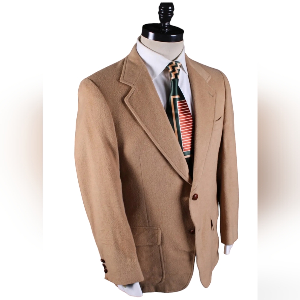 Barrister Sport Coat Mens Tan 100% Camel Hair Wood Buttons Blazer Jacket Vintage